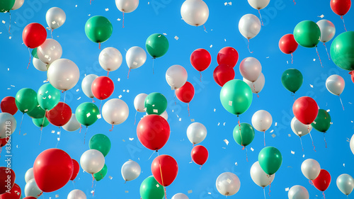 Viele Luftballons in rot grün und weiss als Symbol für Italien Mexiko Bulgarien und Ungarn
