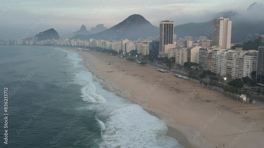 Aerial views from over Copacabana beach at sunrise Aerial views from over Copacabana beach at sunrise