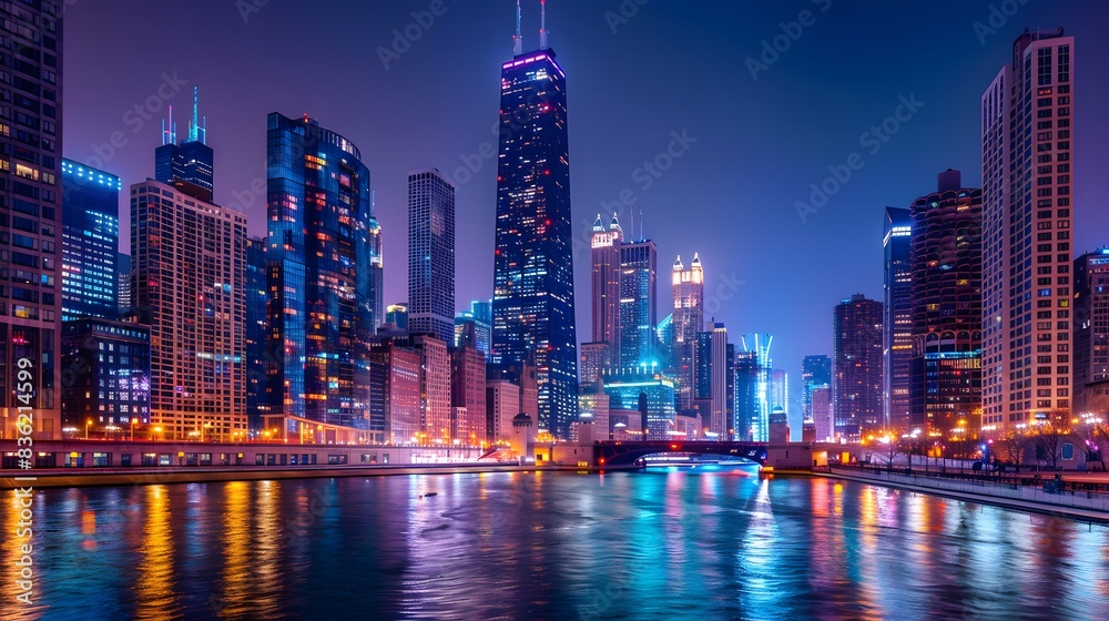 Fototapeta premium Foggy skyline with tall skyscrapers emerging from mist