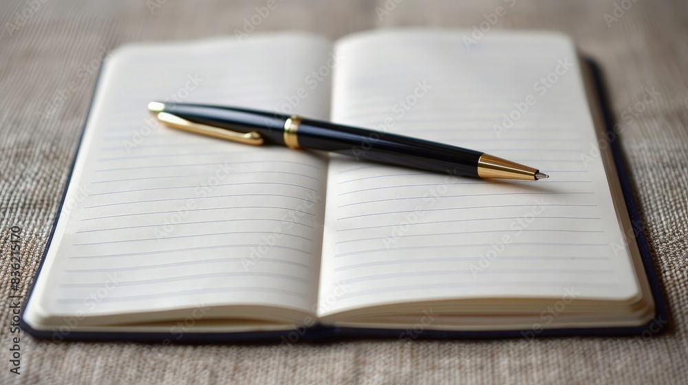 A black and gold pen resting on an open lined notebook with a soft focus background, symbolizing writing, journaling, or planning. A black and gold pen resting on an open lined notebook with a soft focus background, symbolizing writing, journaling, or planning.