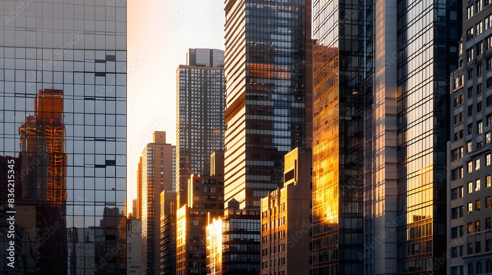 Glass skyscrapers reflecting sunlight in the city Glass skyscrapers reflecting sunlight in the city