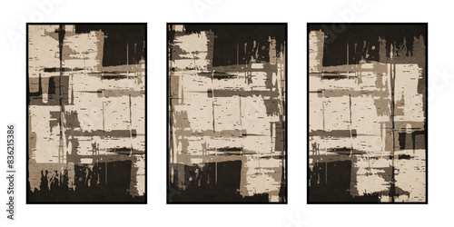 Set of 3 Abstract illustration in vintage style. For use in graphics, for wall decor. .