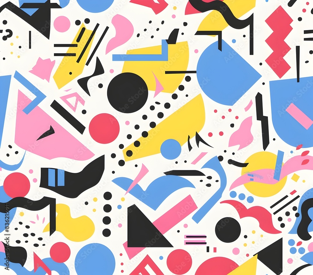 Vibrant Pastel Abstract Geometric Pattern with Bold Lines and Playful Shapes on Clean White Background Vibrant Pastel Abstract Geometric Pattern with Bold Lines and Playful Shapes on Clean White Background