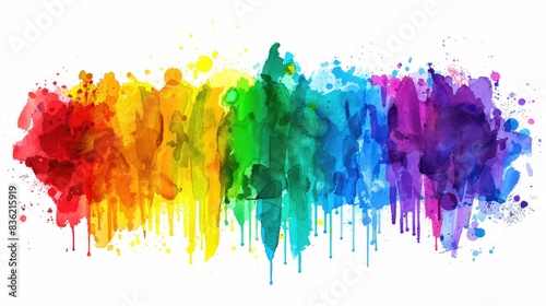 Colorful art design with a rainbow splash background and a collection of colorful blots on a white backdrop Spectrum color palette set in isolation