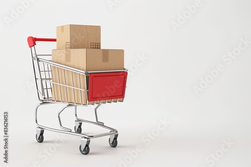 Full Shopping Trolley Made of Cardboard Boxes with Copy Space. Ultra-Realistic 3D Render