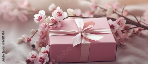 Create a greeting card design with a gift concept showcasing a gift box, flowers, and an envelope on a clean white background, ideal for invitations or congratulatory messages with copy space image. © Ilgun