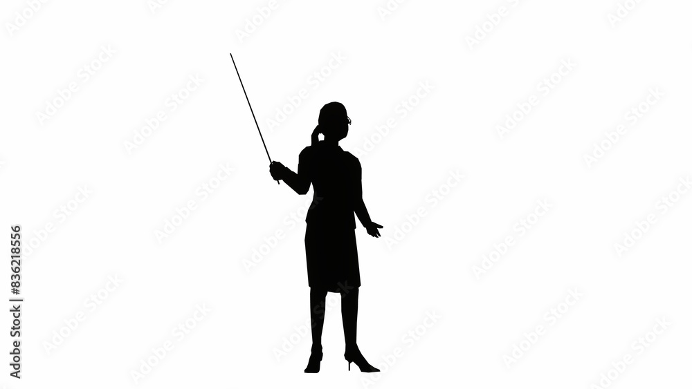 silhouette of a female teacher teaching carrying a stick silhouette of a female teacher teaching carrying a stick