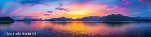 panoramic view of beautiful colorful sunset over the sea