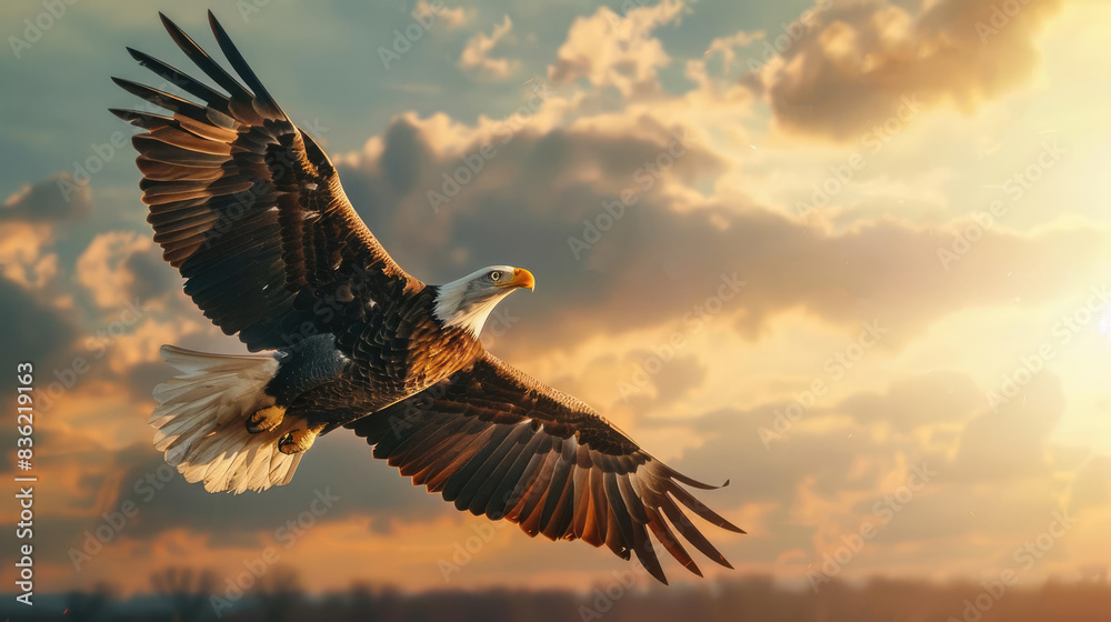 Fototapeta premium Eagle and Historical Monument The eagle flying over or perched near iconic American monuments like the Washington Monument or the Lincoln Memorial