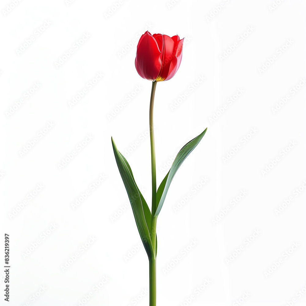A white background image of a red tulip standing tall A white background image of a red tulip standing tall