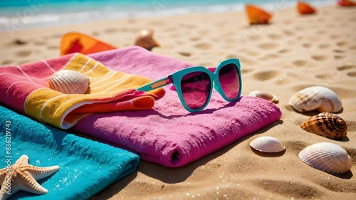 beach towel and sunglasses