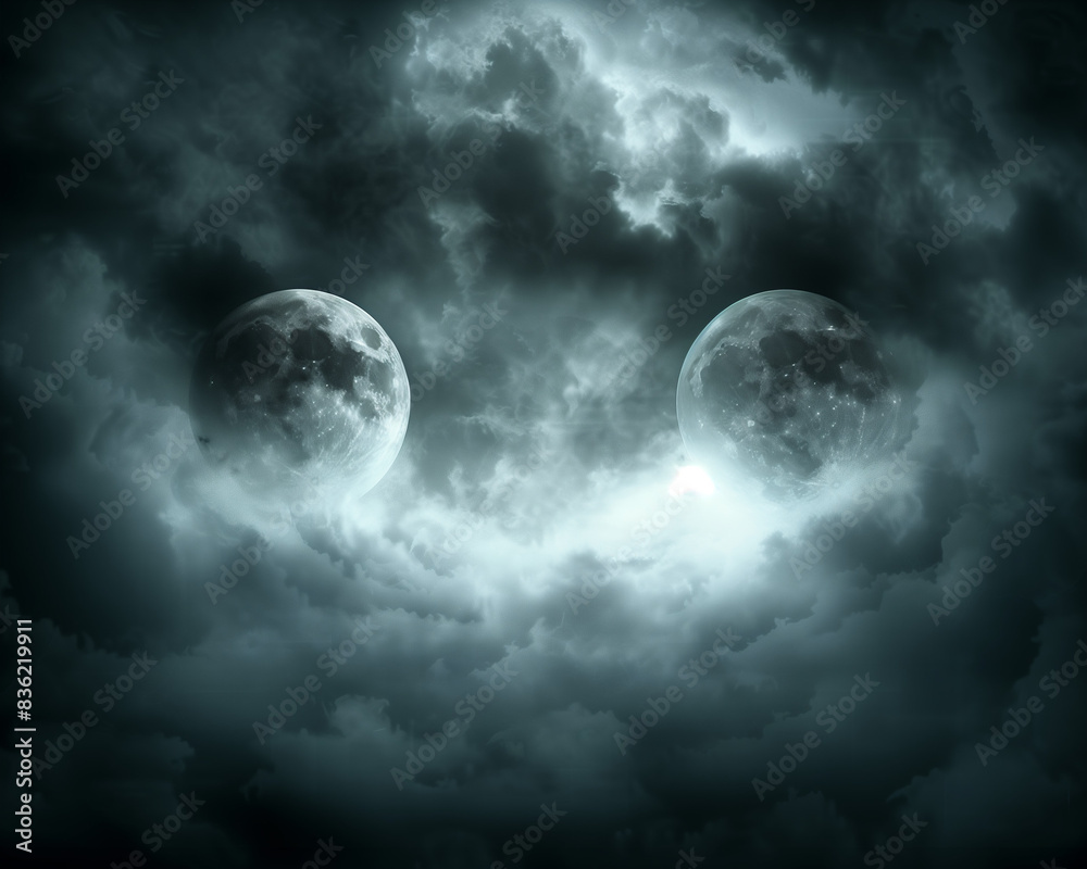 2 moons on cloudy galaxy background 2 moons on cloudy galaxy background