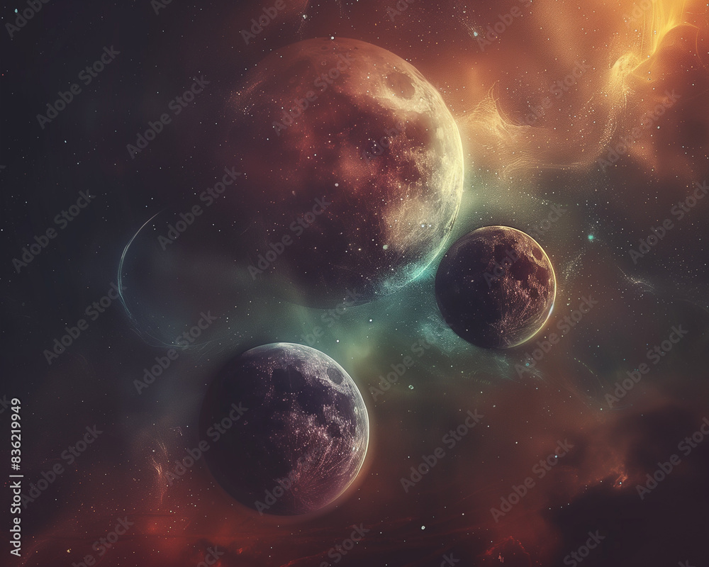 Obraz premium 3 moons on a cloudy background