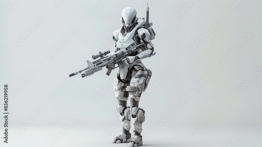A 3D render of a futuristic soldier action figure with advanced weapons A 3D render of a futuristic soldier action figure with advanced weapons