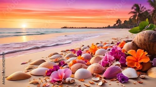 beach with pink flowers