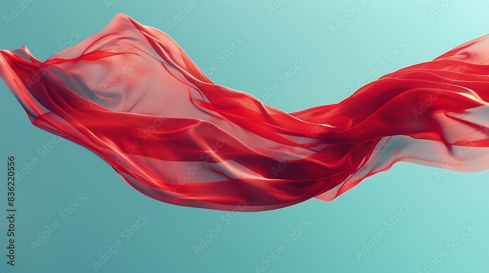 Floating elegant red fabric, cut out against a tranquil blue-to-green gradient. Floating elegant red fabric, cut out against a tranquil blue-to-green gradient.