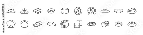 set of bakery icons, bread, baked,
