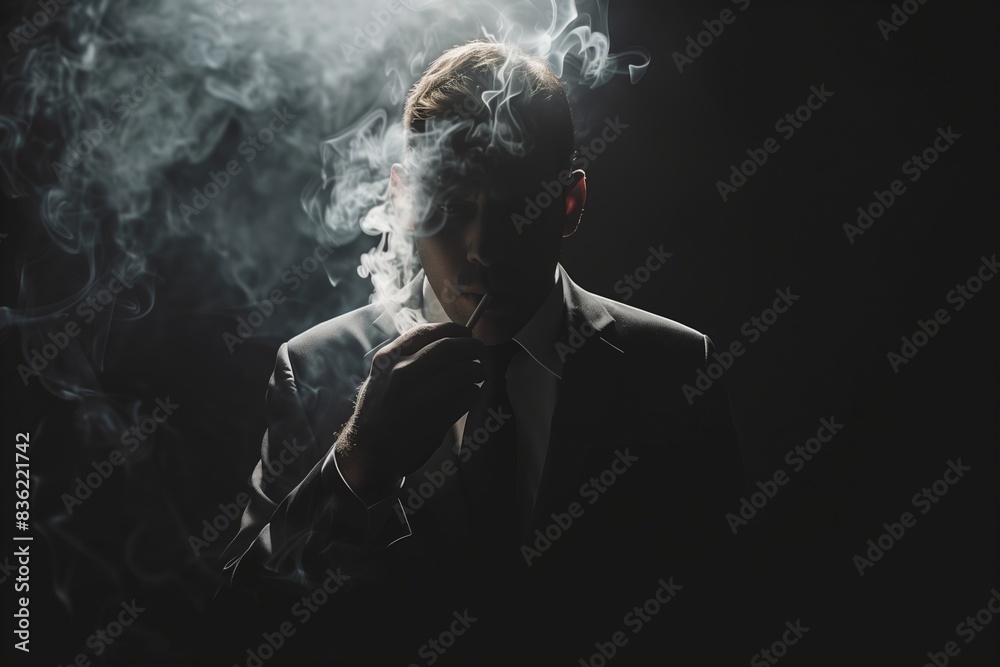 Corporate Fashion Studio: Businessman in Suit & Smoke, Mafia Success Aesthetic Corporate Fashion Studio: Businessman in Suit & Smoke, Mafia Success Aesthetic