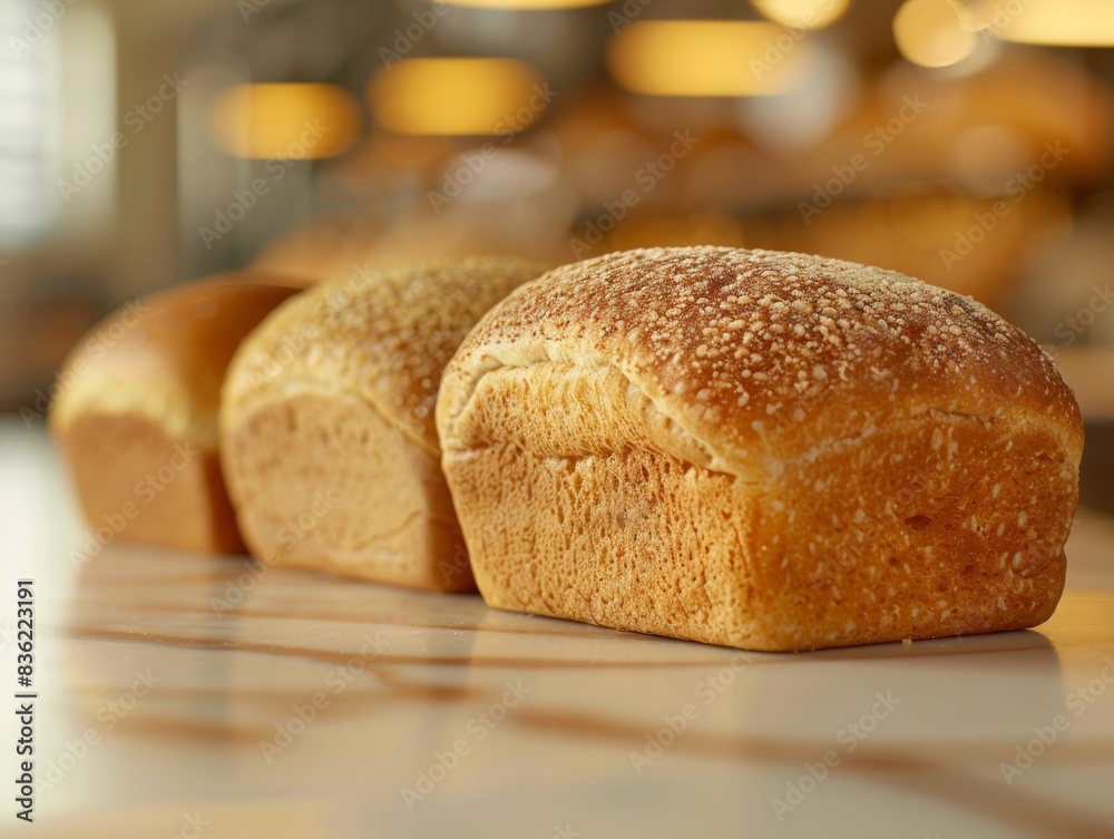 A freshly baked brioche loaf on a marble table with a warm blurred background. A freshly baked brioche loaf on a marble table with a warm blurred background.