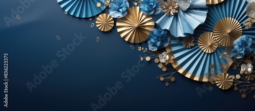 Textured paper fans on a festive backdrop for product display with available copy space image.