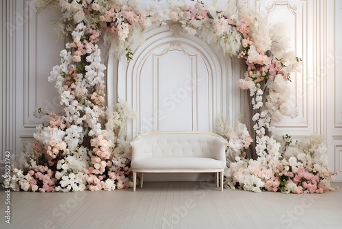 A white wall with flowers and plants background