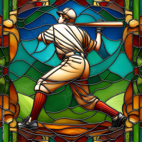 Stained glass picture of Baseball
