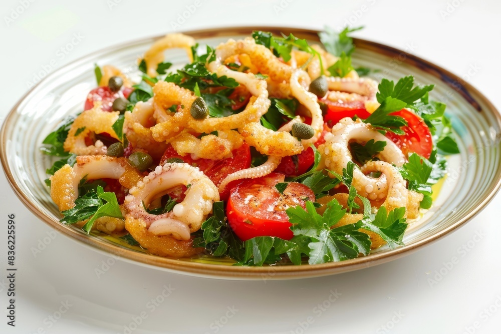 Crispy Calamari Rings with Tender Tomato and Caper Salad Crispy Calamari Rings with Tender Tomato and Caper Salad