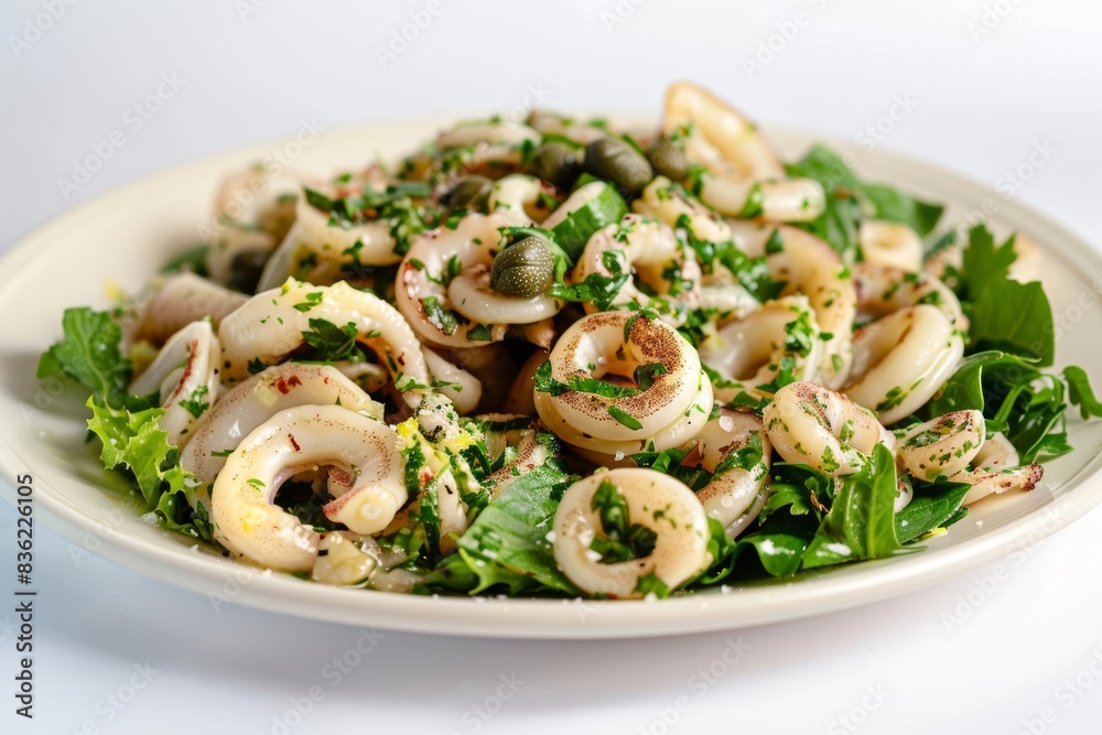 Tangy and Zesty Calamari Salad Adorned with Capers Tangy and Zesty Calamari Salad Adorned with Capers