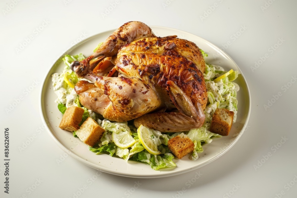 Mouthwatering Roasted Chicken with Crisp Caesar Salad and Lemon Slices