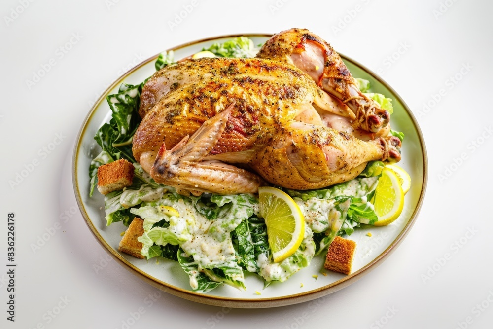 Anchovy and Garlic Seasoned Roast Chicken on a Bed of Caesar Dressing Anchovy and Garlic Seasoned Roast Chicken on a Bed of Caesar Dressing
