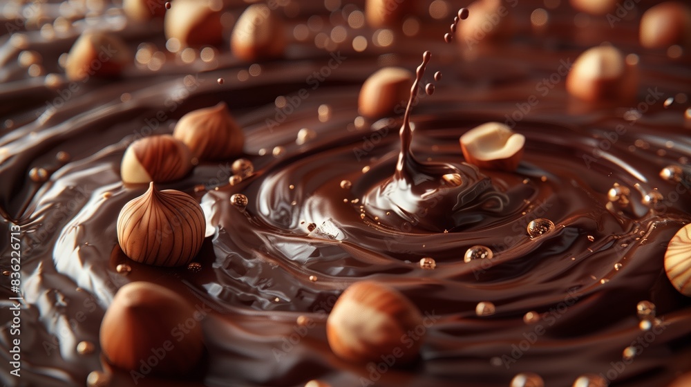 Digital art of hazelnuts swimming in creamy chocolate perfect for food illustrations and dessert lovers Digital art of hazelnuts swimming in creamy chocolate perfect for food illustrations and dessert lovers
