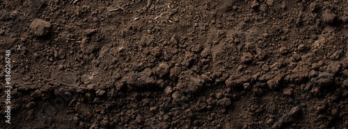 Photo of dark brown soil background