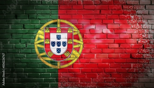 the flag of portugal spray painted on to a brick wall