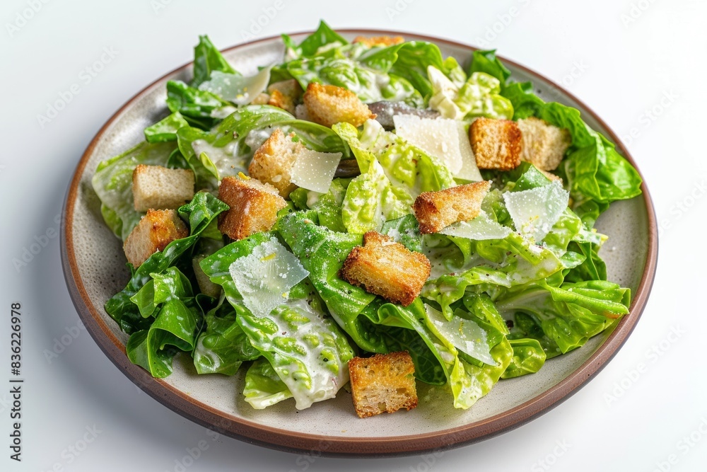 Golden Croutons and Freshly Grated Parmesan on a Classic Caesar Salad Golden Croutons and Freshly Grated Parmesan on a Classic Caesar Salad