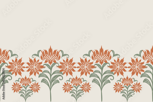Boho seamless floral pattern damask background border vector illustration. 