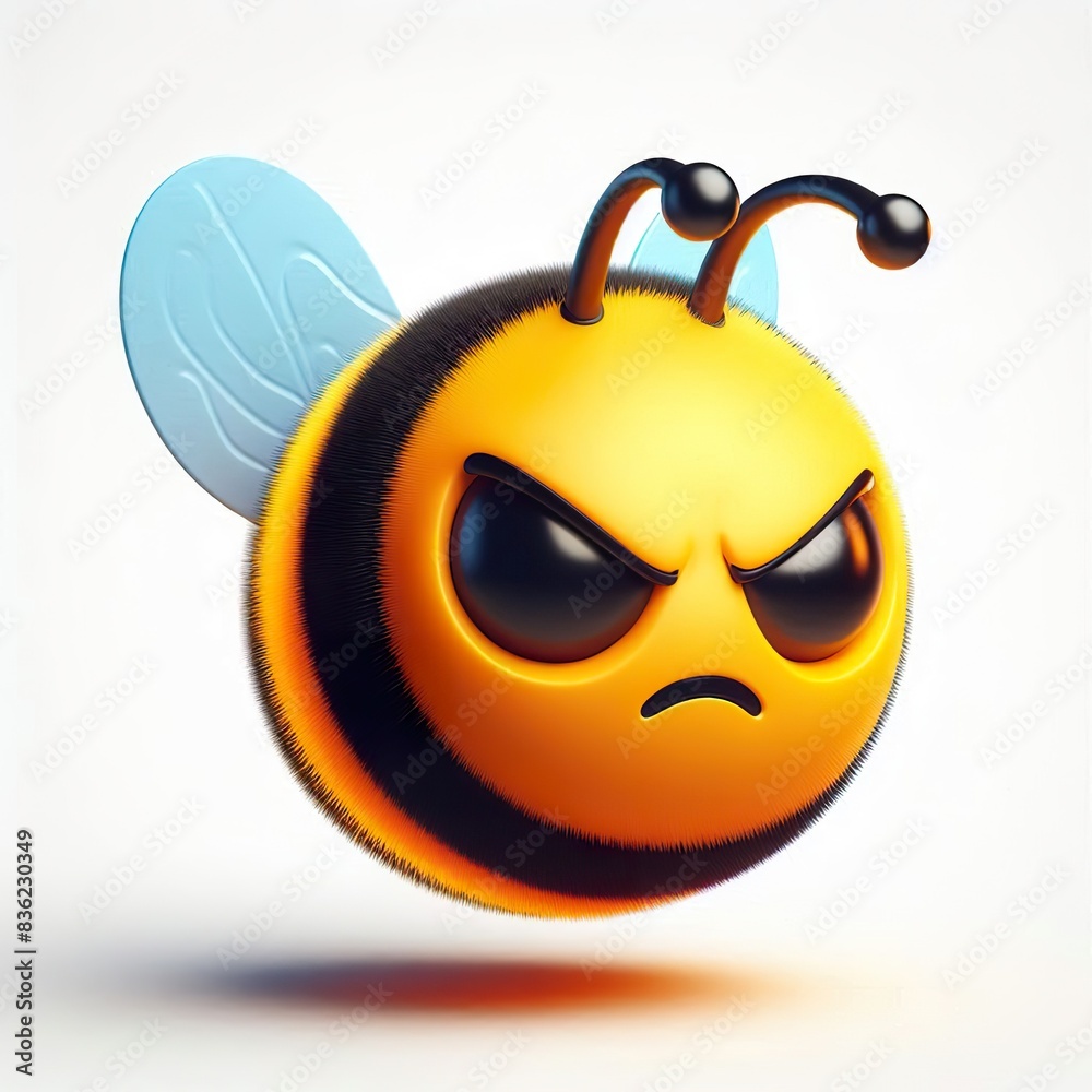 Fototapeta premium a 3D bumblebee angry emoji on a white background