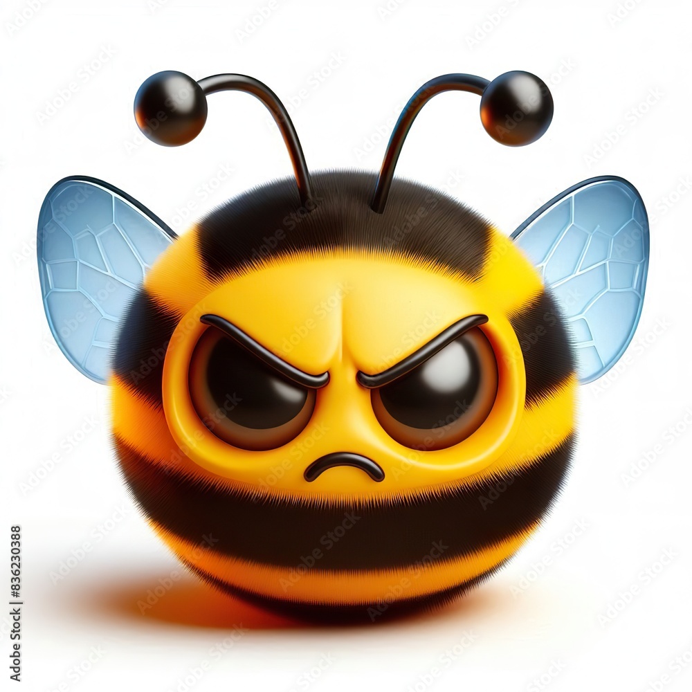 Naklejka premium a 3D bumblebee angry emoji on a white background
