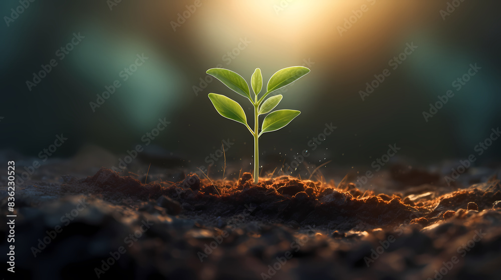 A new sprout grows out of the soil, symbolizing new life and growth A new sprout grows out of the soil, symbolizing new life and growth