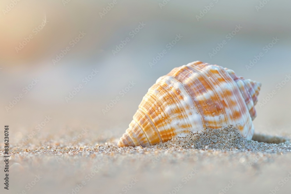 A Sun-Kissed Seashell Rests on the Sandy Shores of the Coast