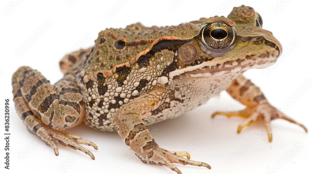 Pickerel frog on white background. Studio shot of a Pickerel Frog isolated on a clean white background. Pickerel frog on white background. Studio shot of a Pickerel Frog isolated on a clean white background.