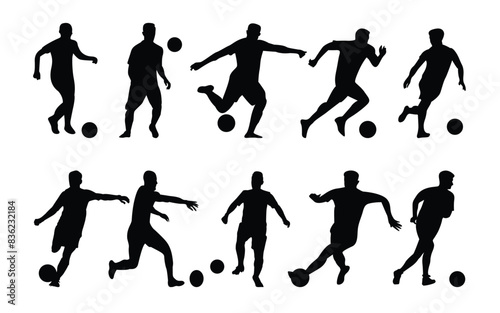 Soccer player vector silhouette collection. Different movements of Football players illustration
