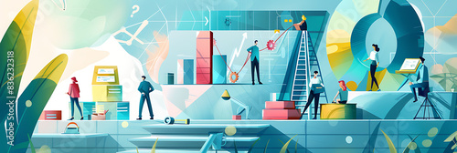 Conceptual office illustration Imagining a workplace that includes space and employees