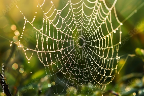 A Dew-Kissed Spiderweb Glistens in the Morning Sun