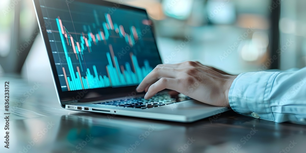 A businessman using a laptop to analyze financial data and stock market trends. Concept Business Analysis, Stock Market Trends, Financial Data, Technology in Business, Business Strategies A businessman using a laptop to analyze financial data and stock market trends. Concept Business Analysis, Stock Market Trends, Financial Data, Technology in Business, Business Strategies