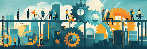 Conceptual office illustration Imagining a workplace that includes space and employees