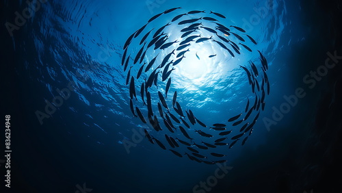 schooling fish swim around in the ocean