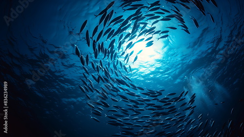 schooling fish swim around in the ocean