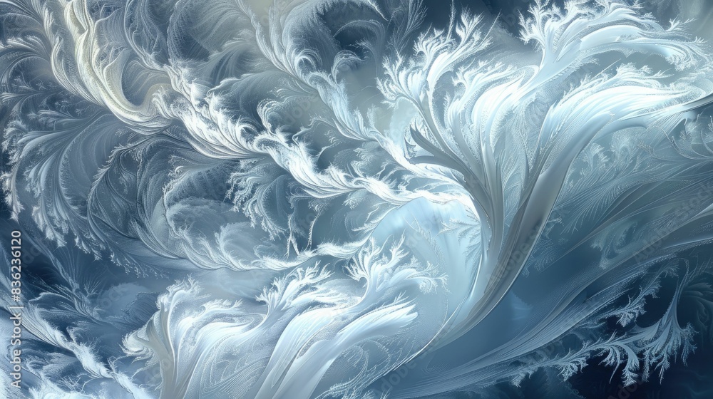 Ethereal flows of white and silver, creating a frosty and mystical winter landscape