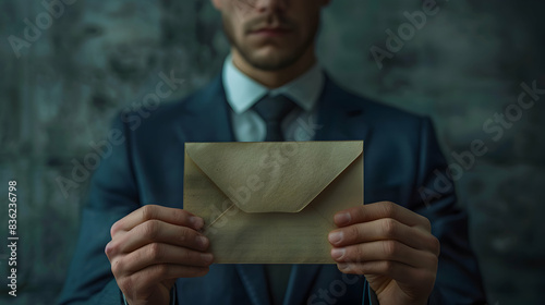 Photo realistic HR specialist with layoff letter concept, perfect for business and HR ads A blend of HR specialist profile and formal termination communication