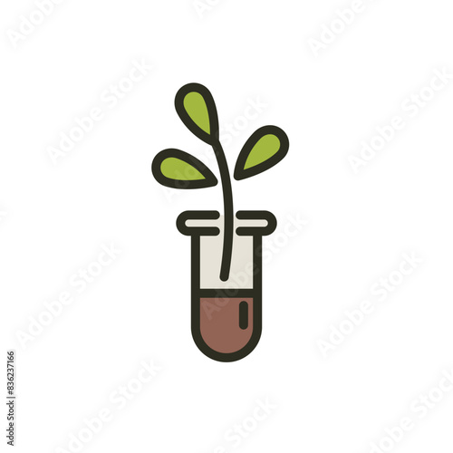Laboratory flask with green plant icon. Laboratory research biotechnology concept. Vector illustration